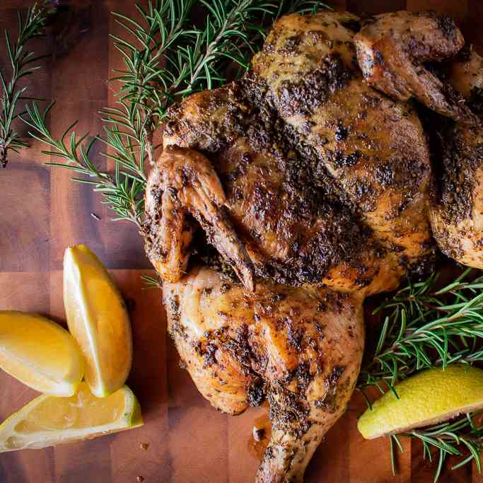 Butterflied Roast Chicken with herbs