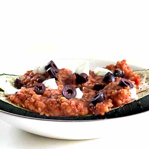 Zucchini Boat with Vegetarian Bolognese