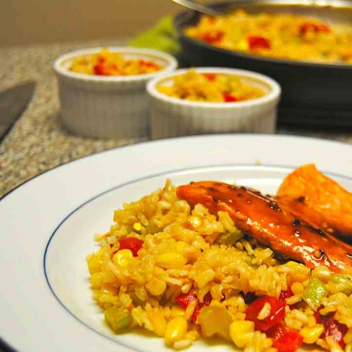 Soy Sesame Salmon and Confetti Rice