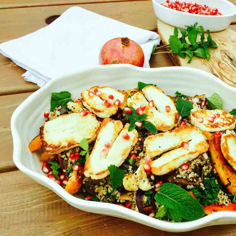 Quinoa, roast vegetables and halloumi