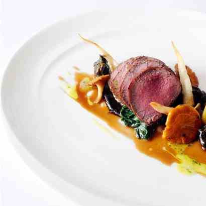 Roasted loin of venison with snails