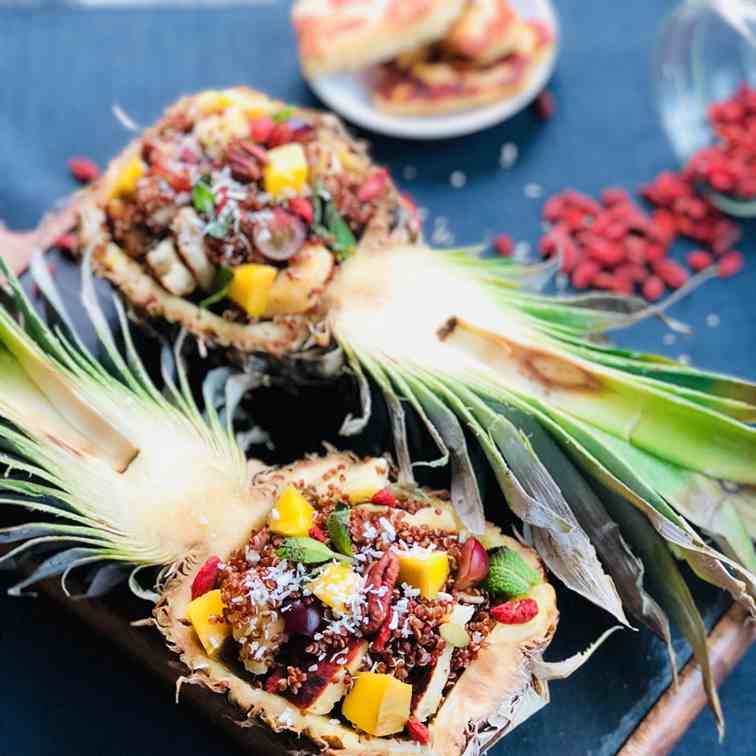 Red quinoa, pineapple, Halloumi cheese salad