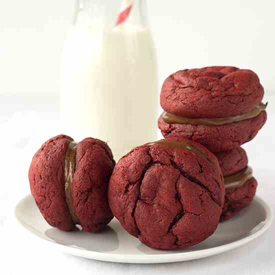 Nutella Filled Red Velvet Sandwich Cookies