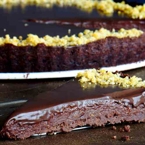 Three chocolate cake and hazelnut praline.