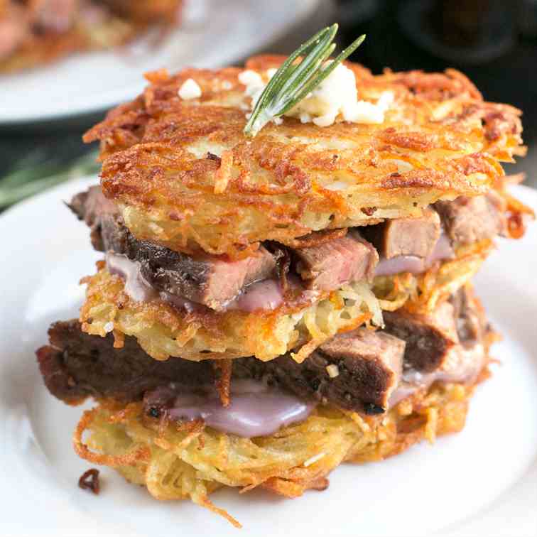 Garlic Rosemary Steak - Potato Stacks 