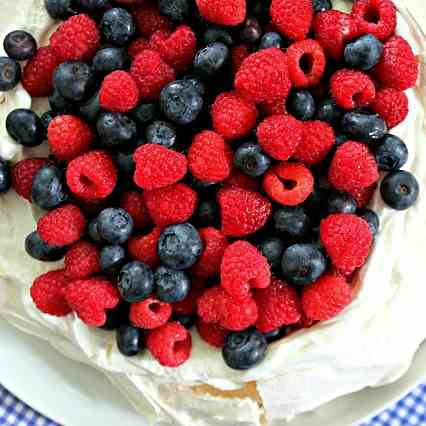 Pavlova with Raspberries and Blueberries