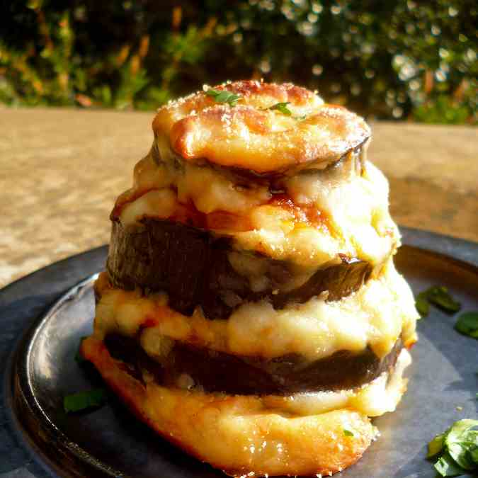 Vegetarian moussaka mini towers