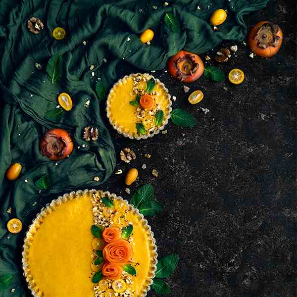 Persimmon kumquat tart