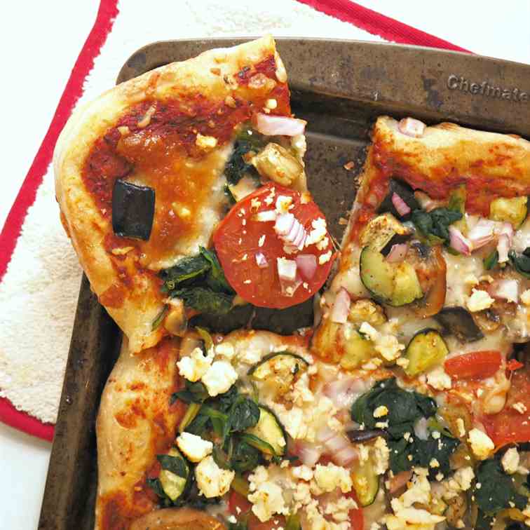 Veggie Pizza with Roasted Red Pepper Sauce