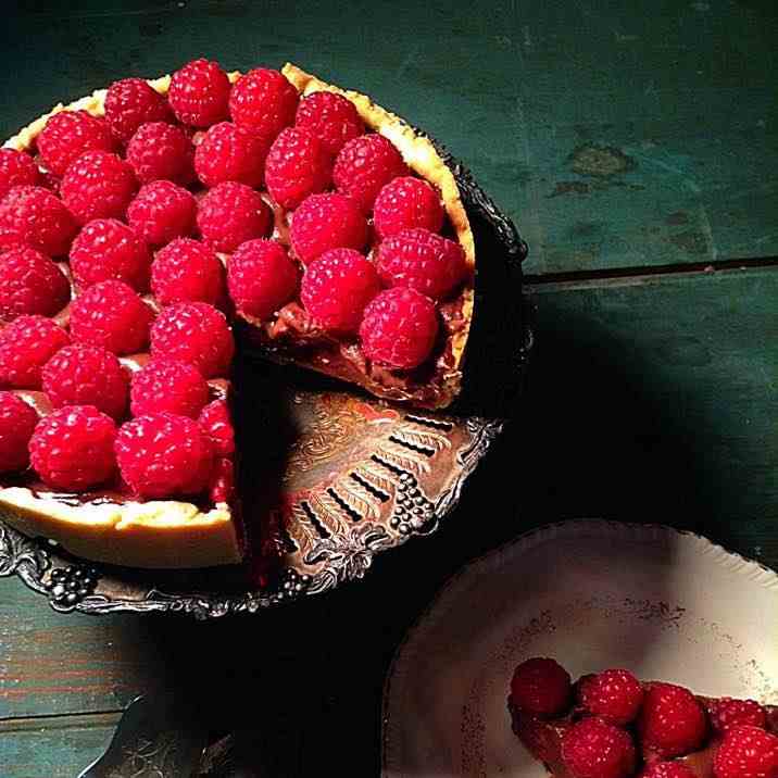 Chocolate ganache and raspberry pie