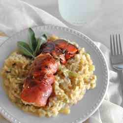 Prosciutto Wrapped Lobster Over  Risotto