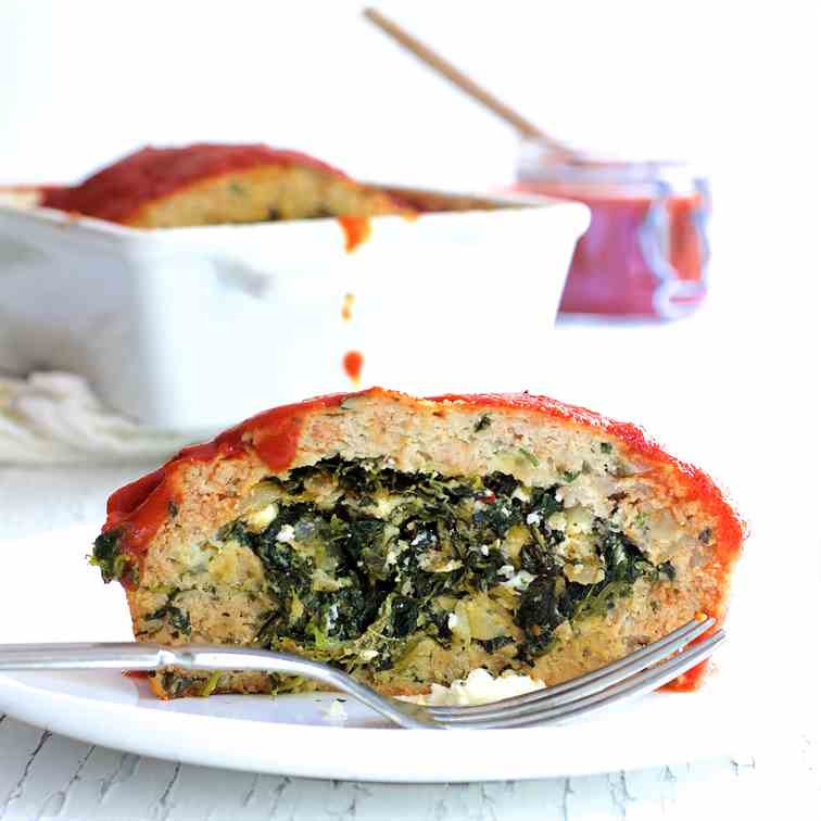 Spinach Feta Stuffed Turkey Meat Loaf