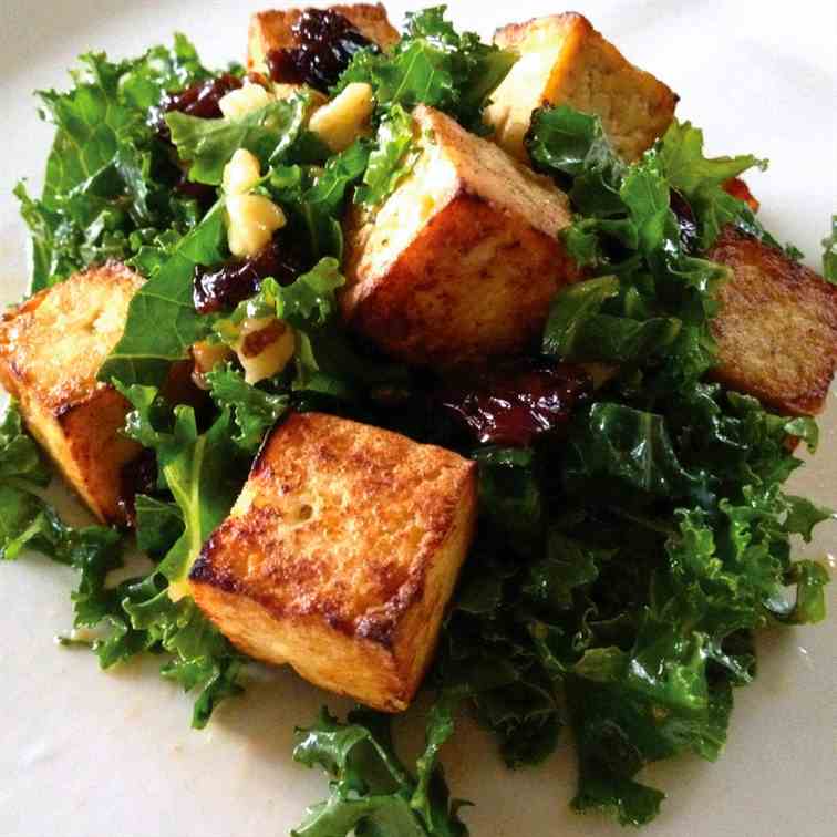 Kale Salad with Cherries, Walnuts and Tofu