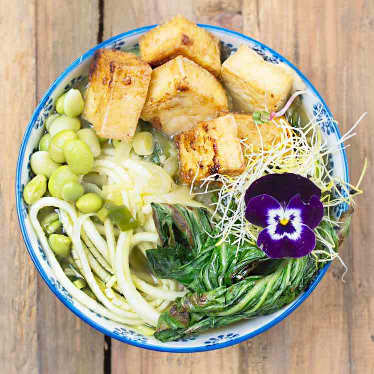 Crispy Tofu and Zoodles Soup