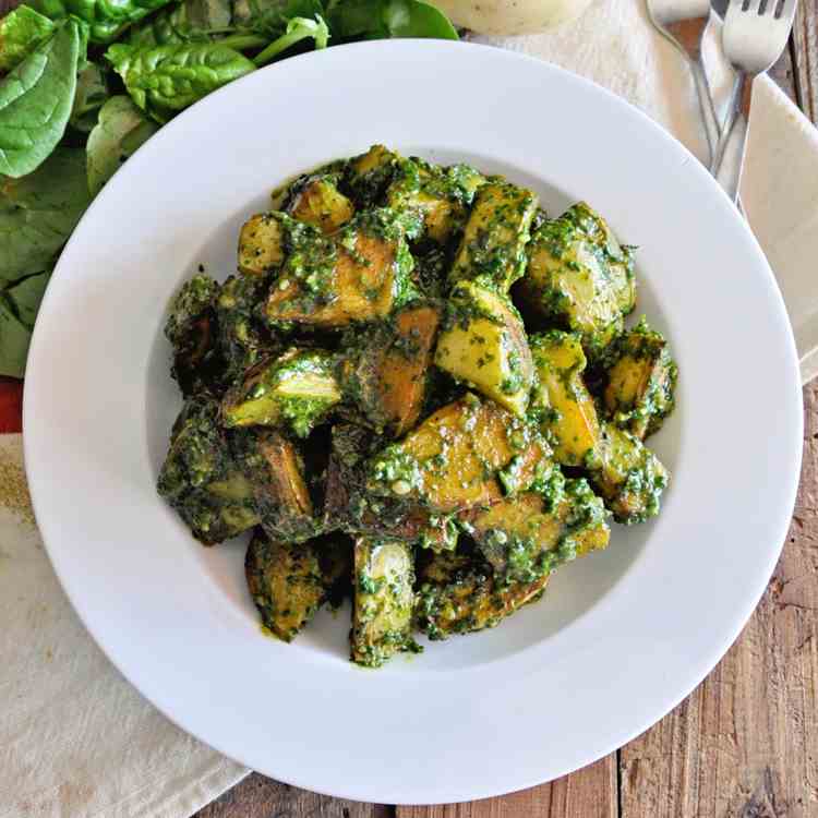 Roasted Potatoes with Spinach Pesto