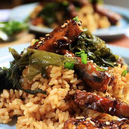 Sticky Miso Rice with Teriyaki Tempeh