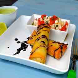 Corn and Mushroom Spring Roll With Raw Cor