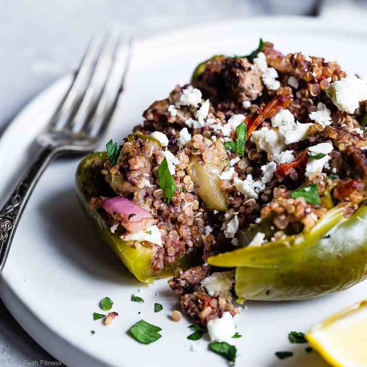 Greek Turkey Quinoa Stuffed Peppers