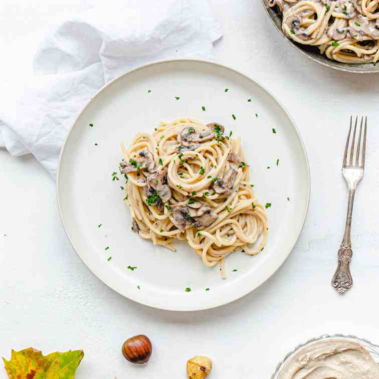 Creamy Pasta with Chestnut Pesto - Vegan