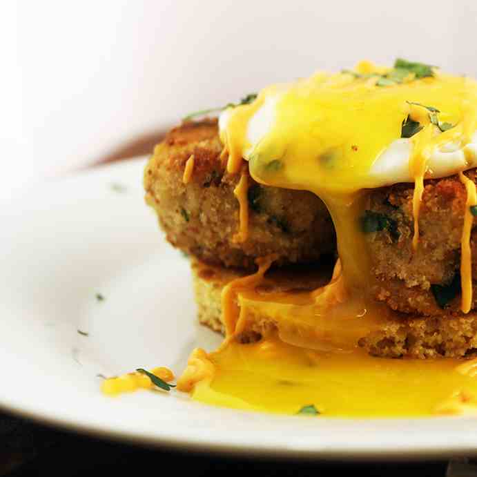 Crab Cake with Egg - Cornmeal Pancake