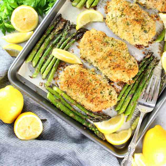 One Pan Parmesan Pork Chops and Asparagus