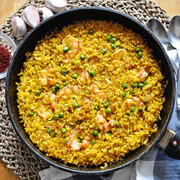 Spanish Saffron Rice with Garlic Shrimp