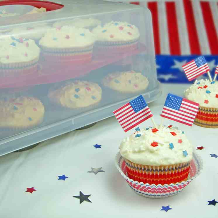 Red, White, and Blue Sprinkle Cupcakes