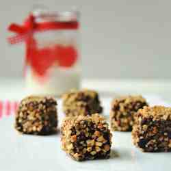 Cubes of chocolate, orange and hazelnuts