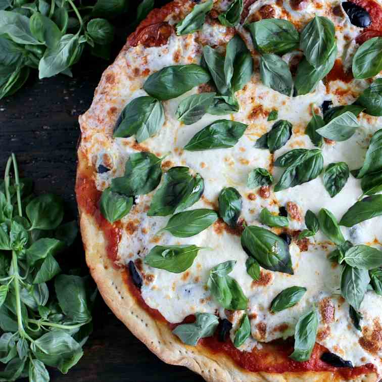 Rustic Black Olives Basil Pizza