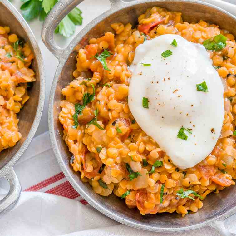 Red Lentils with Poached Eggs