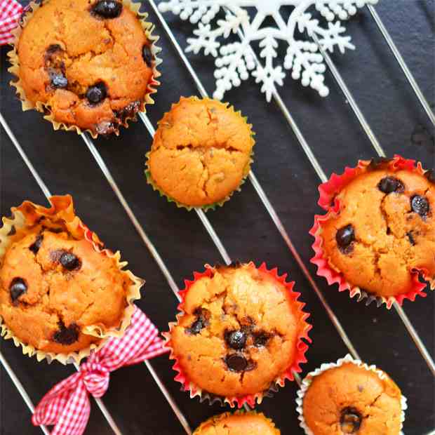 Eggless Papaya Choco Chips Muffins