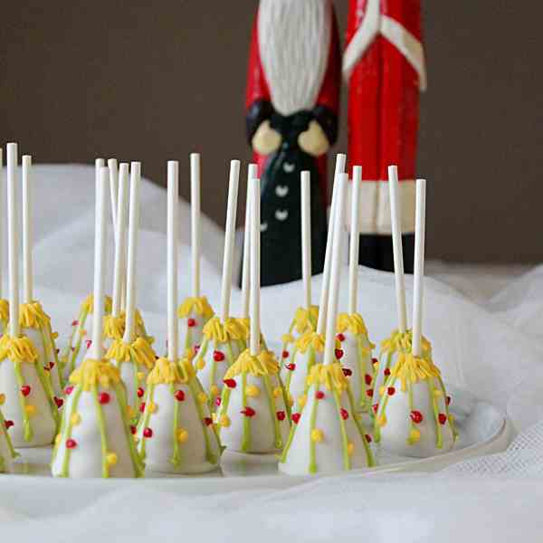 White Christmas tree cake pops