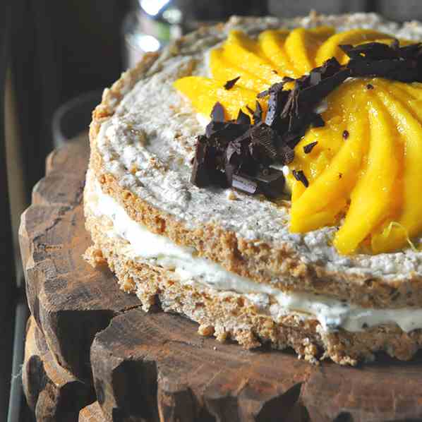 Mango and Chocolate Meringue Cake