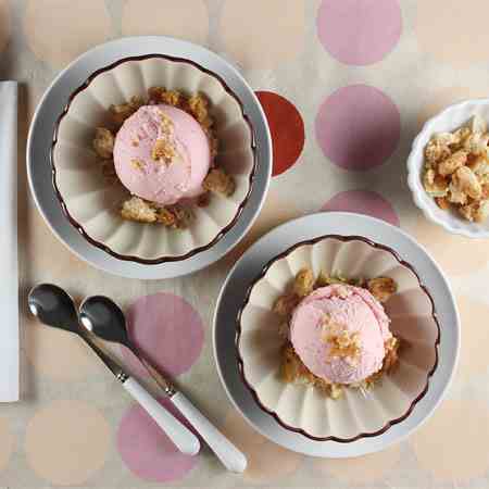 Rhubarb Ice Cream with Almond Topping