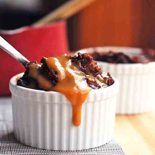 Hot Fudge Cake with Peanut Butter Sauce