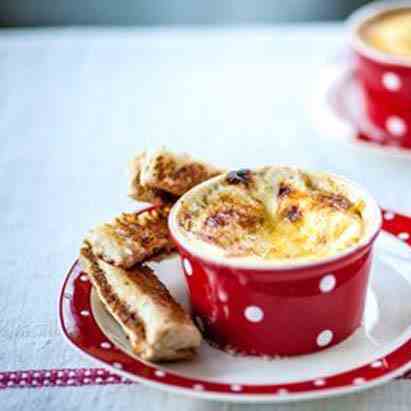 Cheesy egg with marmite soldiers