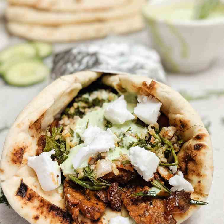 Vegan Tempeh Gyros and Tzatziki