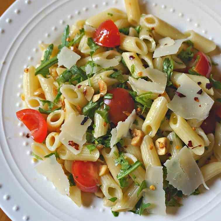 Penne with Arugula and Toasted Hazelnuts
