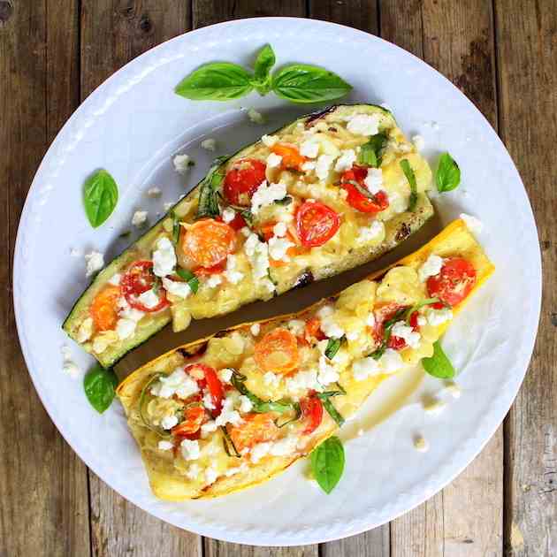 Tomato Feta Grilled Zucchini and Squash