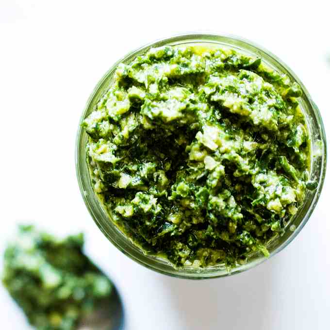 Kale and Walnut Pesto with Sunflower Seeds