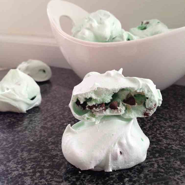 Mint Chocolate Chip Meringues