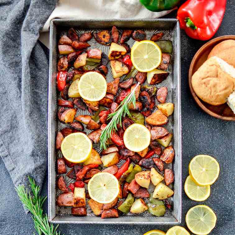 Sheet Pan Sausage, Potatoes - Peppers