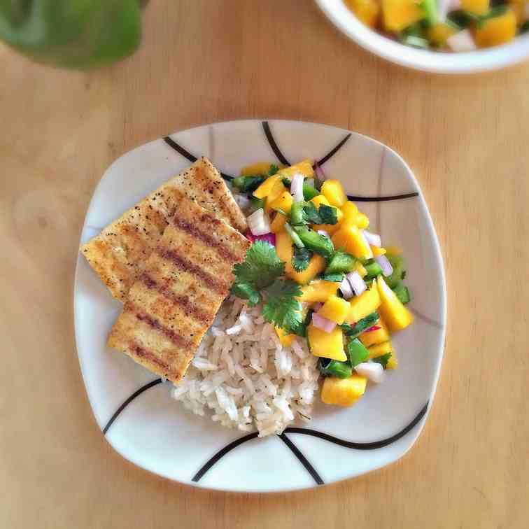 Tofu w/ Mango Salsa + Coconut Rice