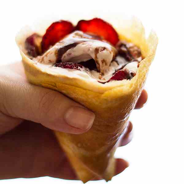 Strawberry and Nutella Crepe Cones for Two