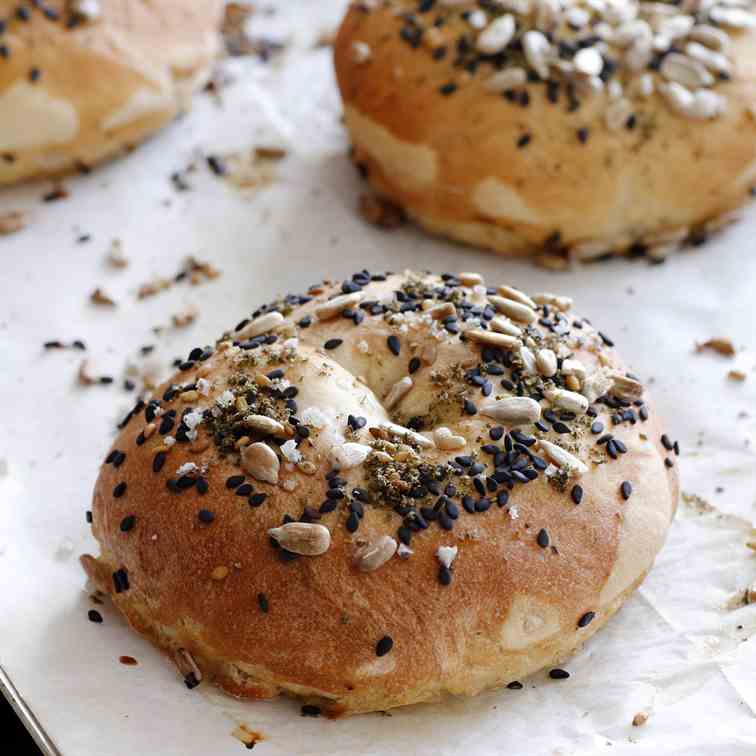 Soft Bagel with Seeds and Sea Salt