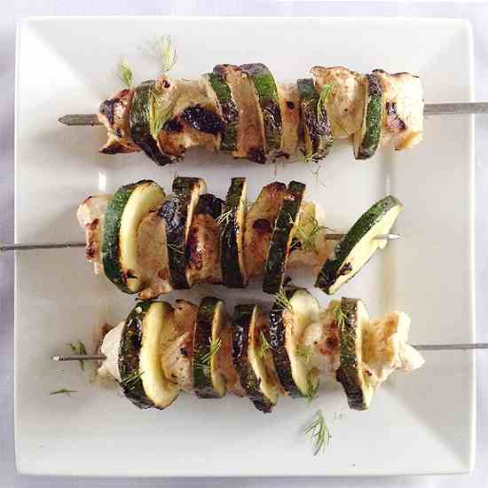 Yogurt-Marinated Chicken & Zucchini Kebabs