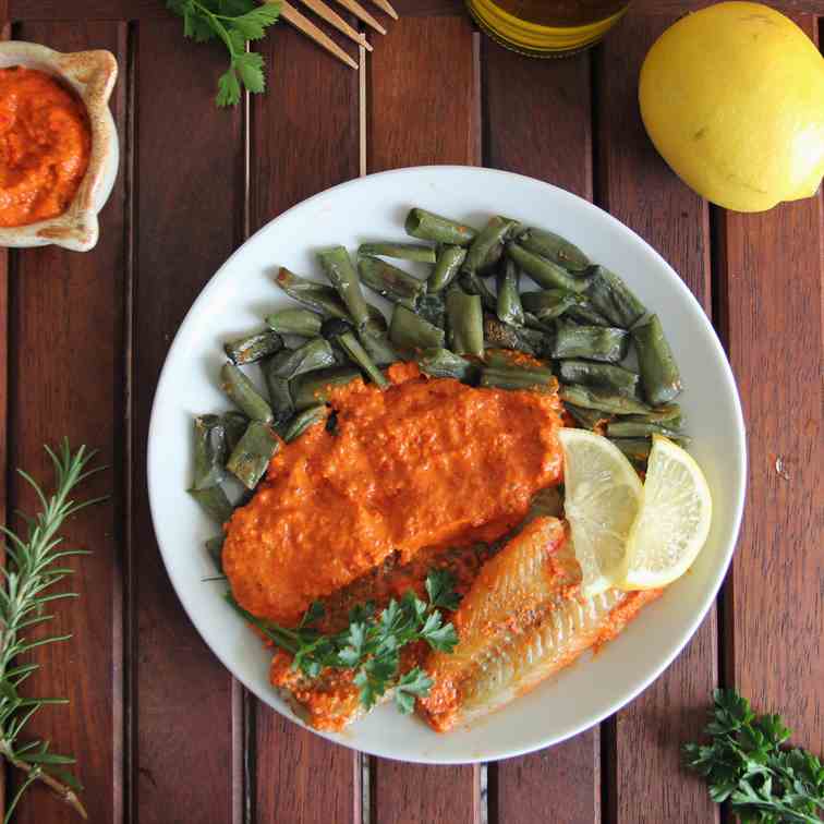 Baked Cod with Romesco Sauce