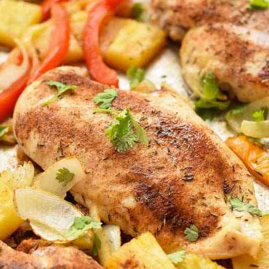 Sheet Pan Jerk Chicken with Pineapple