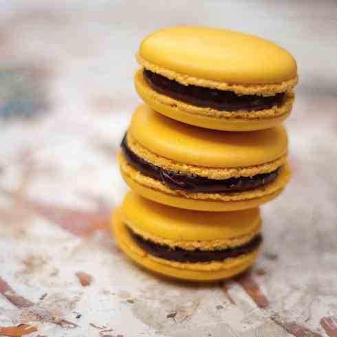 Choc-passion fruit macarons