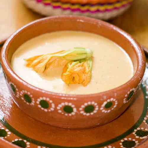 Squash Blossom and corn soup